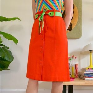 Mod 1960s orange high waisted skirt small 26”